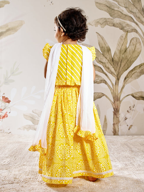 Girl's Yellow Cotton Lehenga Set